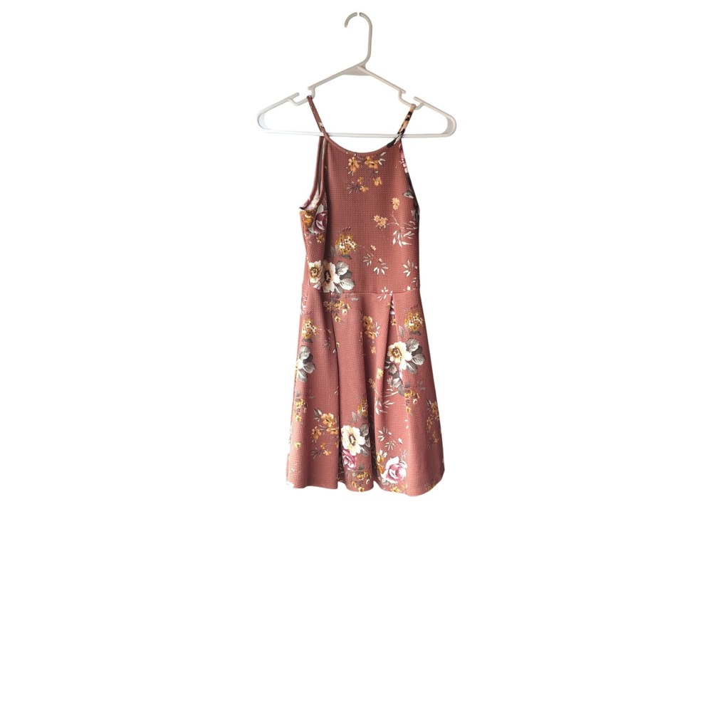 Haute Monde Rust Floral Halter Skater Mini Dress Size Small Boho Summer